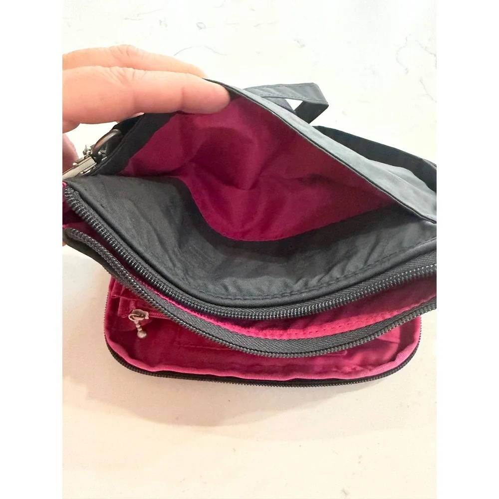 Baggallini Crossbody Charcoal Gray Nylon Multi-Pocket Purse Pink Lining 9